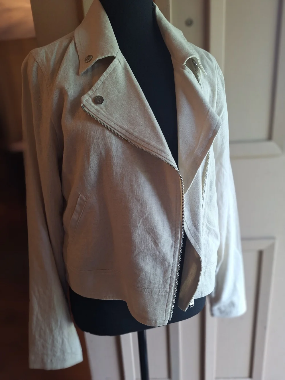 NWT DKNY Linen Women's Cream Moto Jacket Sz S